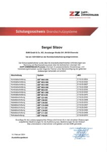 Schulungsnachweis Kombischottschulung (Zapp-Zimmermann) – Sergei Slizov, 2024